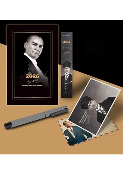 2026 Gazi Paşa Atatürk Ajandası Ayraç Kartpostal Kalem - Gri Genel