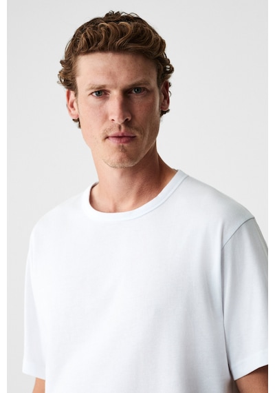 Grimelange Peltz Erkek Relaxed Bisiklet Yaka Kısa Kollu Beyaz T-shirt Beyaz