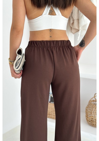 Noa & Noa Kadın Yüksek Bel Geniş Paça Bağcıklı Sweatpant Urban Ease Kahverengi