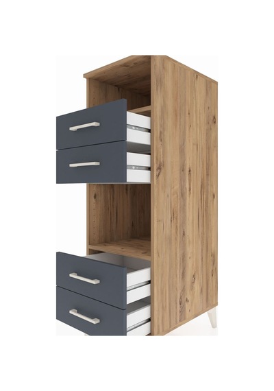 Kronos Dolap 2 Raflı 4 Çekmeceli 44x59x134 Çam-antrasit Atlas Çam