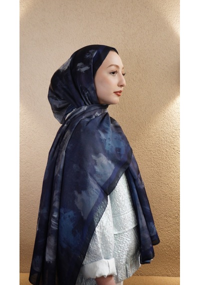 Mirsoy Scarf Safir Etnik Desen Şal Lacivert