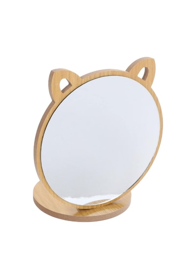 Kedi Ayna Ahşap Standlı Masa Üstü Makyaj Aynası Make Up 19cm