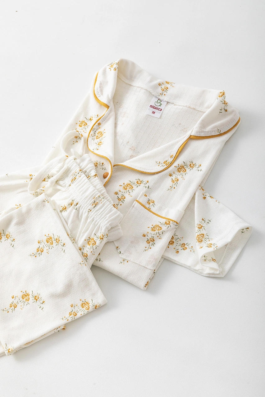 Nisanca Uzun Kol Gömlek Yaka Kadın Büyük Beden Pinterest Pijama Takımı - Mevsimlik Kadın Pijama Hardal