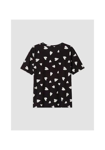 Lcw Dream Siyah Kalp Desenli Kadın Şortlu Pijama Takımı