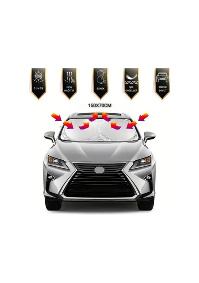 Polham 150x70 Cm Universal Araç İçi Ön Cam Güneş Koruyucu Branda, Sedan, Suv Ve Hatchback Uyumlu, Uv Engelleyici
