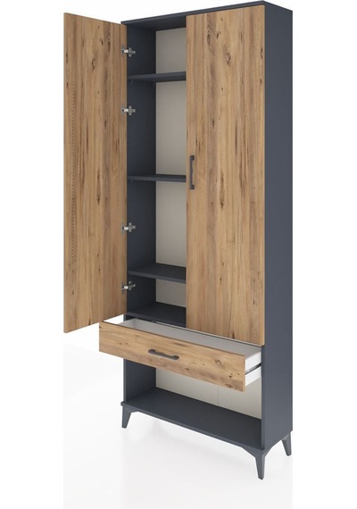 Arges Dolap 4 Raflı Tek Çekmeceli 2 Kapaklı 88x30x221 Antrasit-çam Antrasit