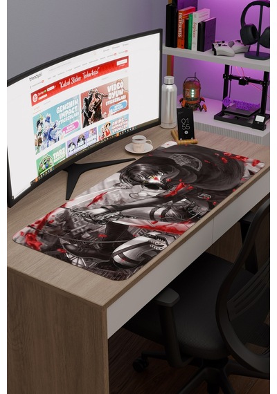 Levi Ackerman Anime V3 - 90x40 Xxl Gaming Kauçuk Kaymaz Taban Mouse Pad Fare Altlığı