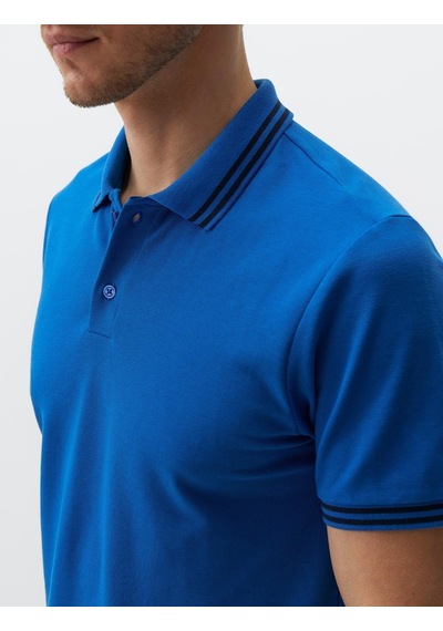 Jimmy Key Saks Polo Yaka Kısa Kollu Erkek Tişört Saks Mavi