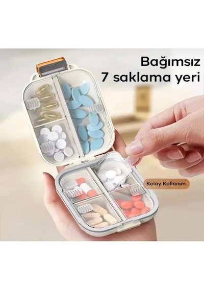 Çok Izgaralı 7 Bölmeli İlaç Saklama Kutusu Günlük Haftalık Hap Düzenleyici, Taşınabilir Krem
