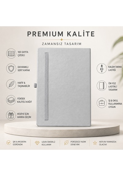 Şık Tasarım Lastikli Ajanda/defter - 4 Farklı Renk Seçeneği Gri