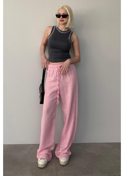 Madmext Pembe Bol Paça Müslin Kadın Pantolon Mg1980 Pembe