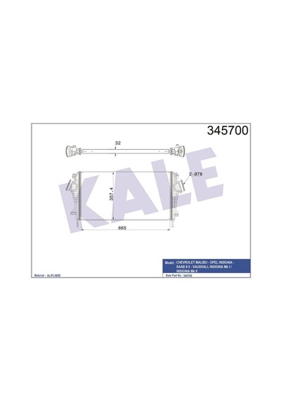 KALE OTO Radyatör 345700 Turbo Radyatörü Insignia 08- 1.6 Cdtı 2.0 Cdtı / Malıbu V300 12- 2.0D 665X361.7X32