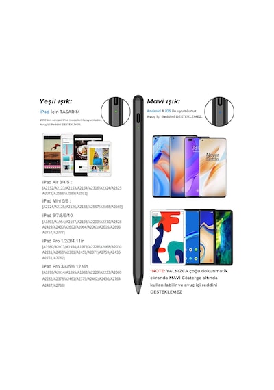 Bix Sp02w Universal Android Ve Apple Uyumlu iPad  Tablet Dokunmatik Bluetooth Stylus Yazı Ve Çizim Kalemi Siyah