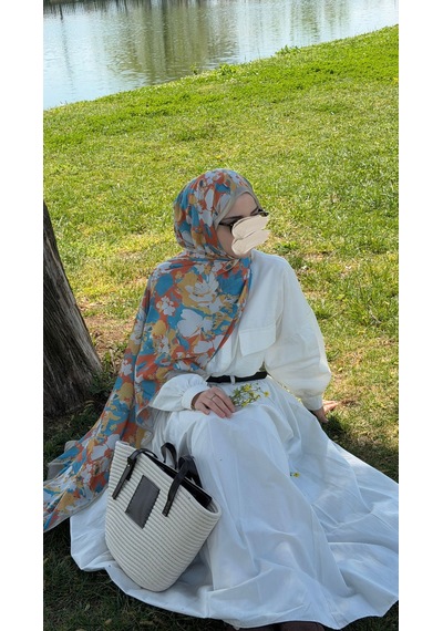 Qalortex Scarf Pamuklu Garden Desen Şal-orange