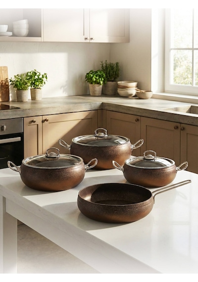 Hascevher Daisy 7 Pcs Güveç Granit Cam Kapaklı Set 202224ten24tv Renk Siyah Altın