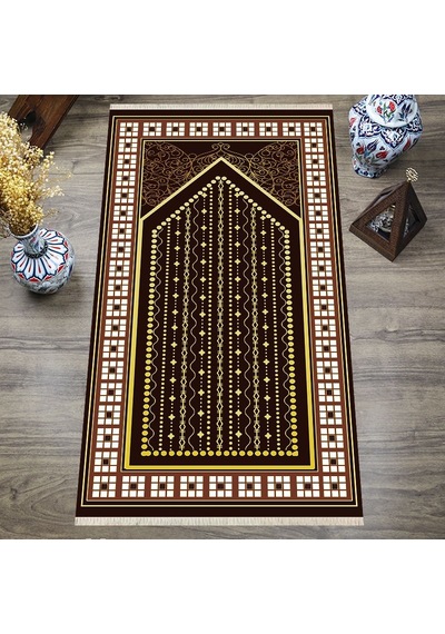 Dijital Baskılı, Yıkanabilir, Yumuşak Dokulu Çocuk Ve Yetişkin Seccade S-dot-sn-061 Kahverengi