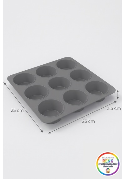Silikon Muffin Kalıbı 9 Gözlü Kek Cupcake Kalıbı Platinum Fırın Kalıbı 25 Cm Çok Renkli