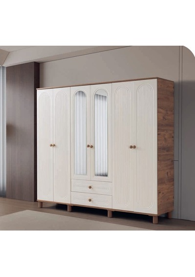 Bohem Mdf 6 Kapılı Dolap Ceviz-ekru