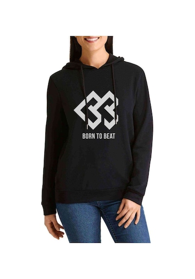 Born To Beat Baskılı Siyah Kadın Kapşonlu Sweatshirt
