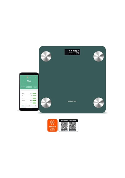 Polosmart Psc84 Pilli Bluetooth Vücut Analizli Yağ Kas Su Ölçer Hassas Akıllı Tartı Baskül Yeşil