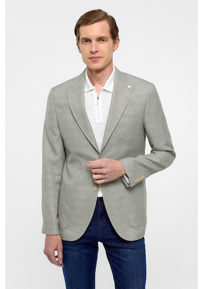 Süvari Su Yeşili Slim Fit Desenli Sivri Yaka 6 Drop Ceket
