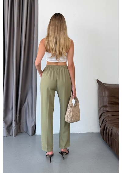 Giysa Kadın Beli Lastikli Çift Cepli Havuç Kesim Pantolon Çağla - 3229