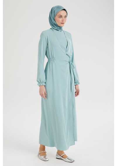 Armine Trend Kolları Lastikli V Yaka Detaylı Elbise-mint 25yt944 Mint