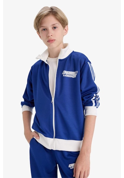 Defacto Erkek Çocuk Baskılı Fermuarlı Sweatshirt F1966a825aube325 Mavi