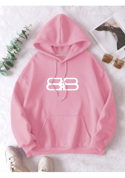 Startmore Pembe Unisex Erkek/kadın Bb Renkli Özel Baskılı Oversize Kapüşonlu