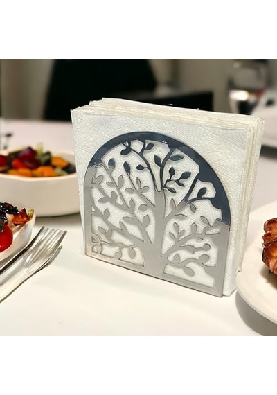 Hayat Ağacı Temalı Gümüş Metal Peçetelik Genel