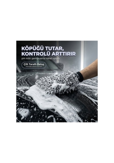 Peluş Çift Taraflı Mikrofiber Oto Yıkama Eldiveni Siyah Beyaz Profesyonel- Schön Weiter