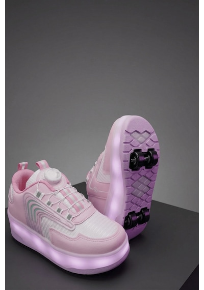 Muggo Flow Çocuk Işıklı Patenli Tekerlekli Sneaker Spor Ayakkabı Pudra