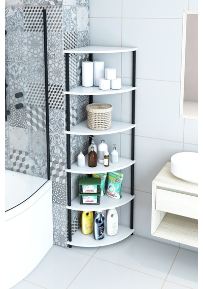 6 Raflı Köşe Banyo Dolabı Banyo Kileri Banyo Düzenleyici Banyo Rafı Üçgen Beyaz