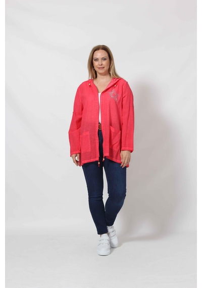 Moda Berray B1016 Kırmızı Yıldız Baskılı Kapüşonlu Ceket Kırmızı