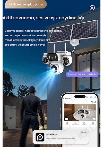 Sim Kartlı Kamera , Güneş Enerjili 4 Kameralı Solar Panelli Kamera , 20000 Mah 2 Solar Panel 4g Ioma