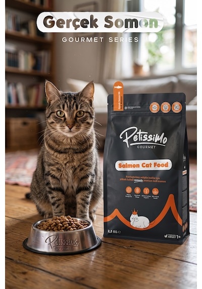 Petissimo Gourmet Gerçek Somonlu Premium Yetişkin Kedi Maması 2,5 Kg - Kısırlaştırılmış, Düşük Tahıllı