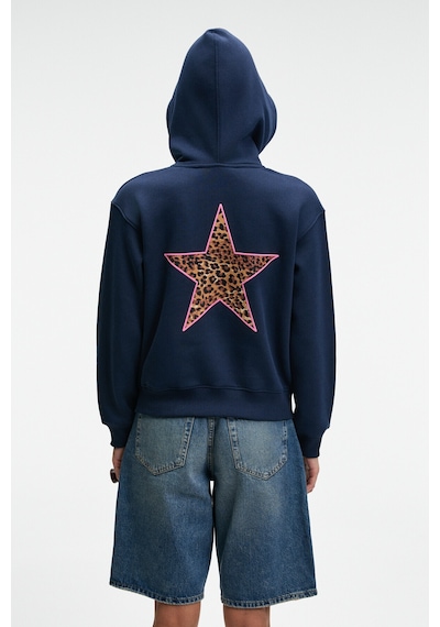 Grımelange YUMEA Kadın Oversize Kapüşonlu Baskılı Lacivert Sweatshirt