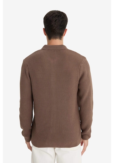 Defacto Standart Fit Polo Yaka Fermuarlı Triko Hırka E8397ax25cwbn595 Kahve