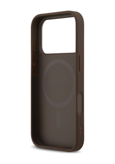 Apple iPhone Uyumlu 18 Pro Kılıf Guess Lisanslı M-safeli Taşlı Üçgen Logo 4g Desenli Strass Kapak Kahverengi