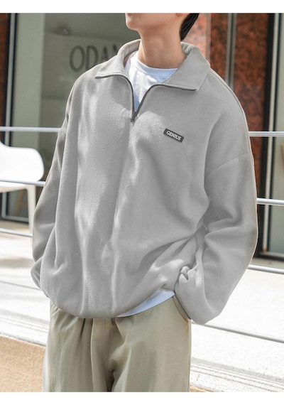 Genius Store Genıus Store Erkek Polar Oversize Sweatshirt Polar Sweatshirt Gri