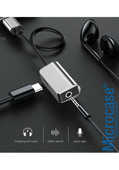Type-C Splitter 2In1 Şarj ve Kulaklık Çevirici Kablo Gümüş Jbc040