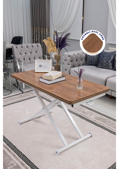 Home Üst Tabla Mdf Ceviz Oval Köşe Alt Beyaz