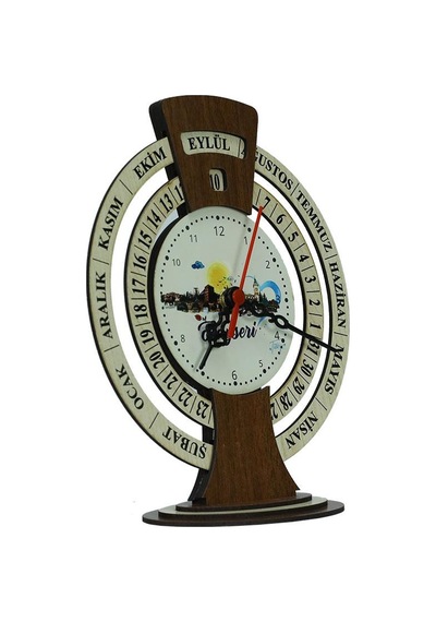 E38 El İşçiliği Kayseri Temalı Ahşap Takvimli Masa Saati 25x20 Cm- 6011