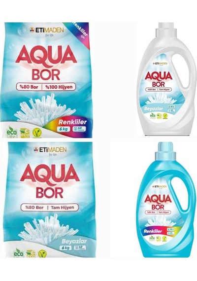 Aquabor Çamaşır Deterjanı Toz Ve Sıvı Beyazlar İçin 73 Yıkama+ Renkliler İçin Toz Ve Sıvı 73 Yıkama Diğer