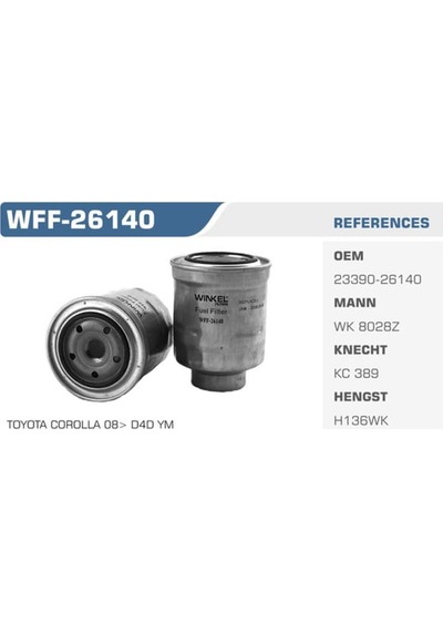 WINKEL WFF-26140 Mazot Filtresi Corolla Uyumlu 07-11 Auris 07-11 / Crv 06-07 1.4 D4D 2.0 D4D