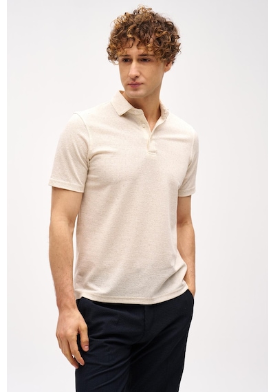 Bej Slim Fit Dar Kalıp Fermuarlı Polo Yaka Düz Kısa Kollu Tişört-16404 Bej