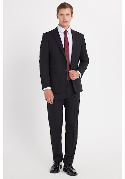 Tudors Erkek Slim Fit Mono Yaka Likralı Esnek Kumaş Siyah Takım Elbise-33904 Siyah