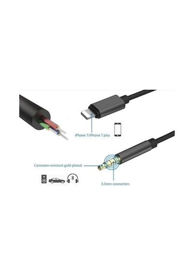 Concord Apple iPhone Uyumlu Lightning Aux Çevirici Aparat Jh-023 Altın Uçlu 1M Siyah