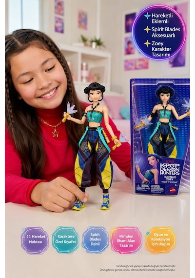 Kpop Demon Hunters Huntr/x Zoey Mattel Hareketli Bebek Spirit Blades Aksesuarlı 30 Cm
