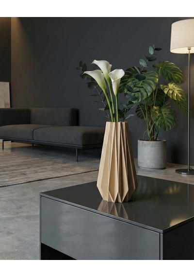 Elana Design Tria Vazo - Modern Tasarımlı Şık Çiçek Vazosu Bej